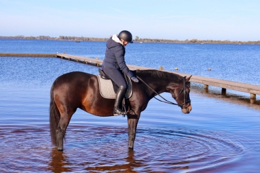 Iris met haar paard in het Schildmeer